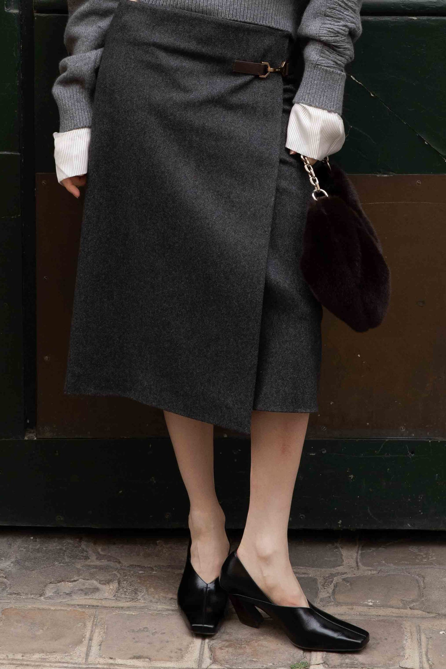 Check Wrap Skirt With Buckle