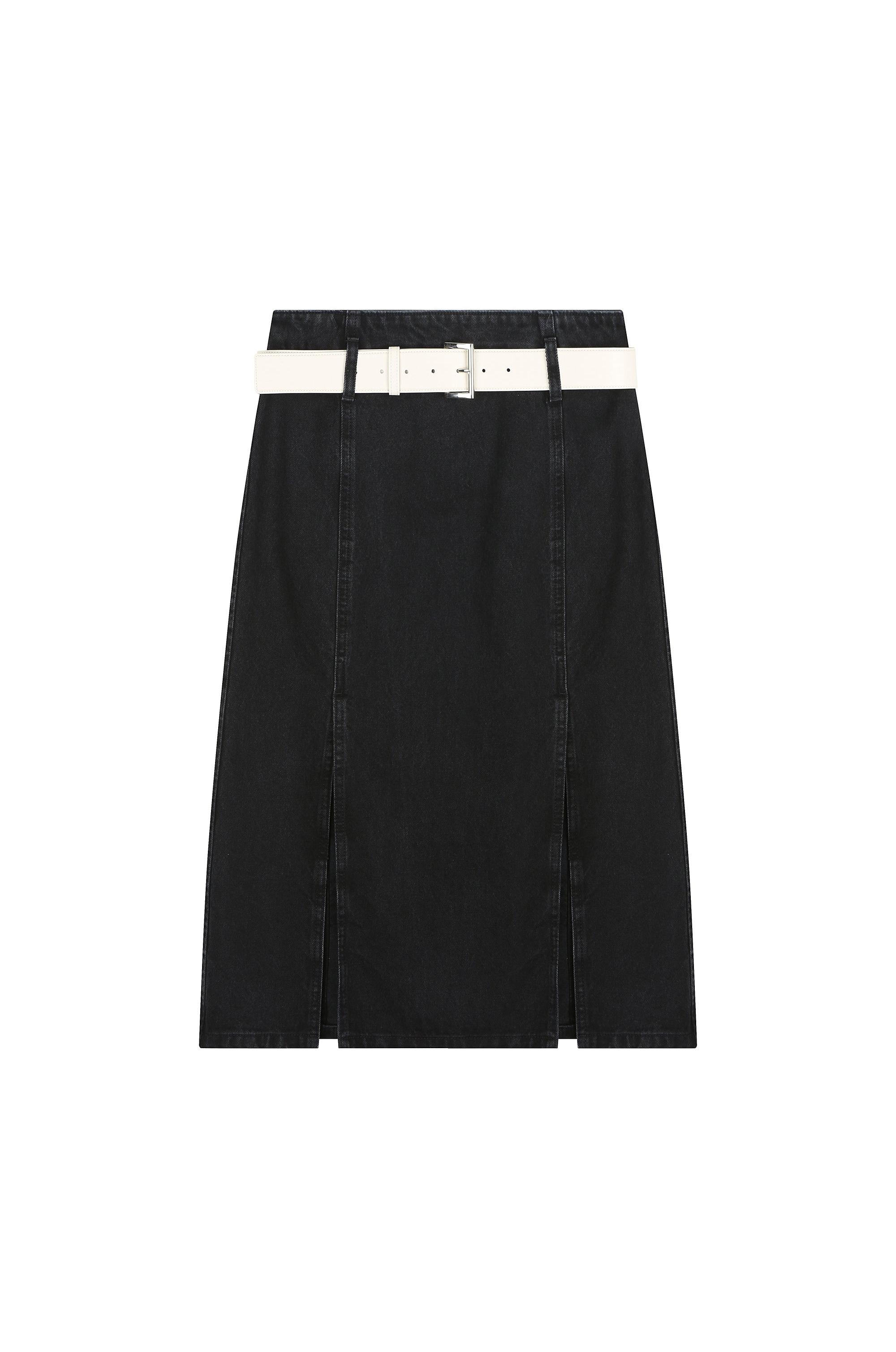 ◆2000Archives◆ EMBOSSED DENIM SKIRT BLACK 2A25D2SK01BK Godet Black Denim Skirt – newCreation Apparel