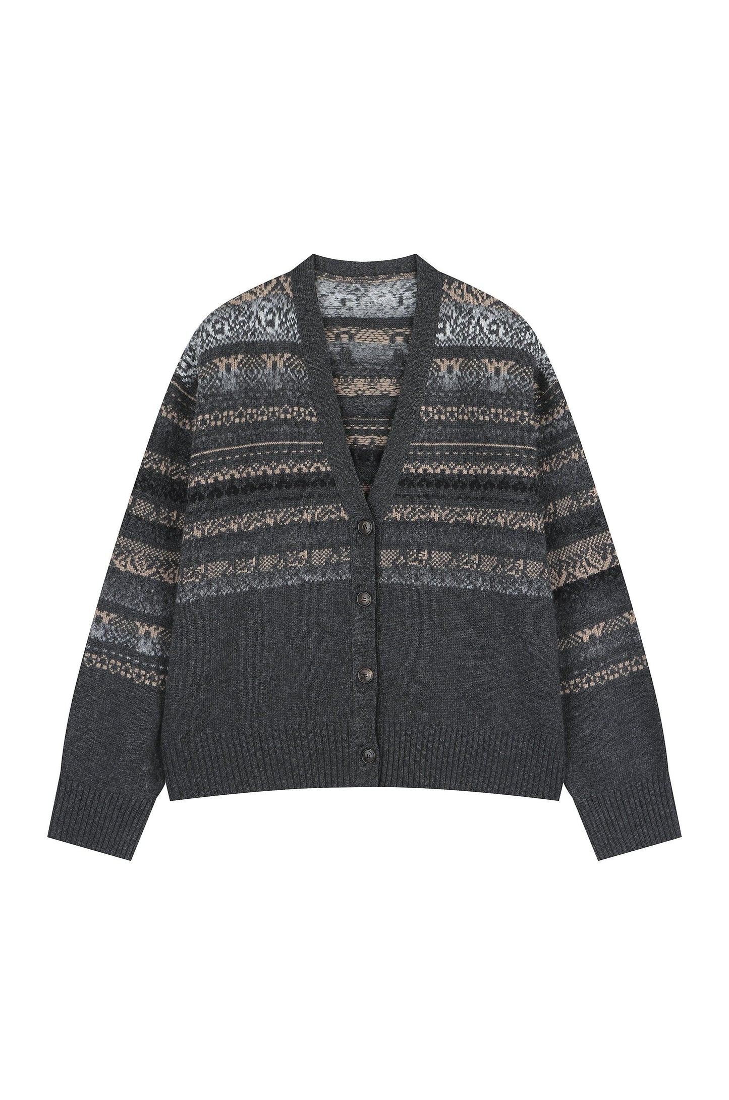 Print Mixed Knit Cardigan