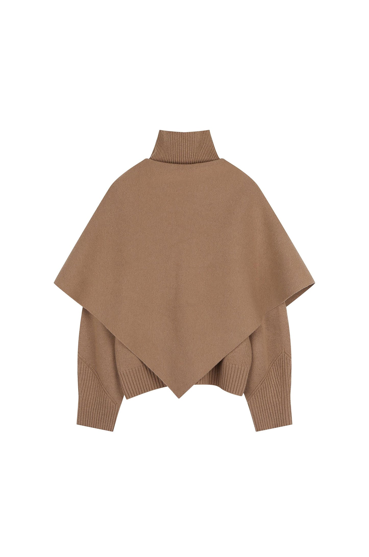 Whole-Garment Turtle Neck Knit Top With Scarf