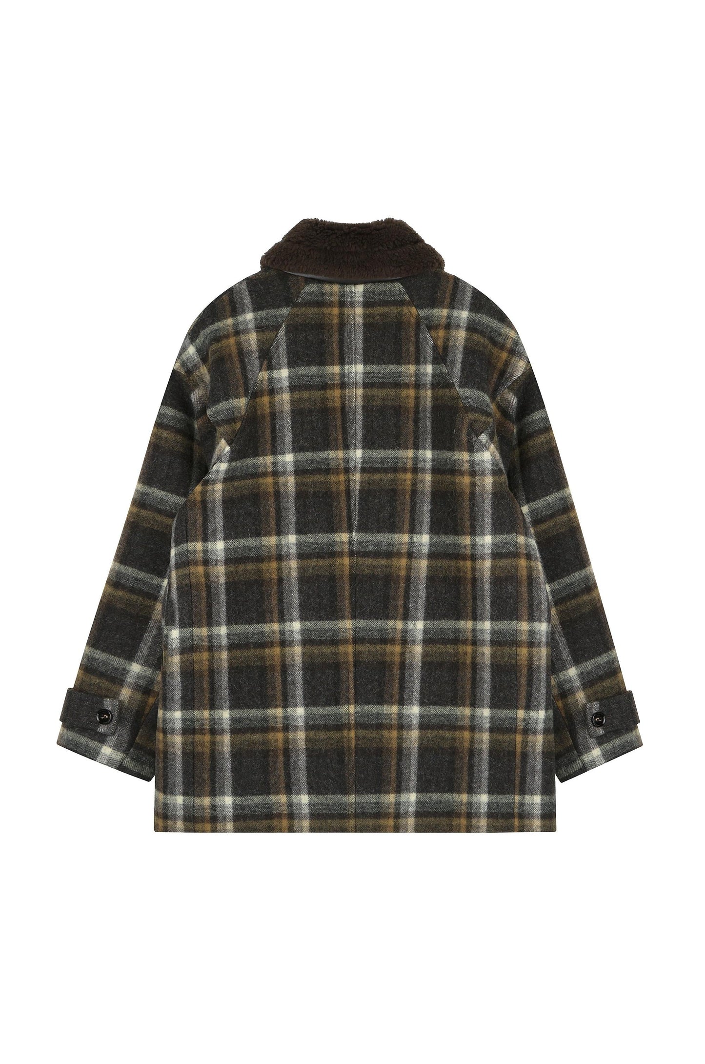 Check Coat With Fur Collar