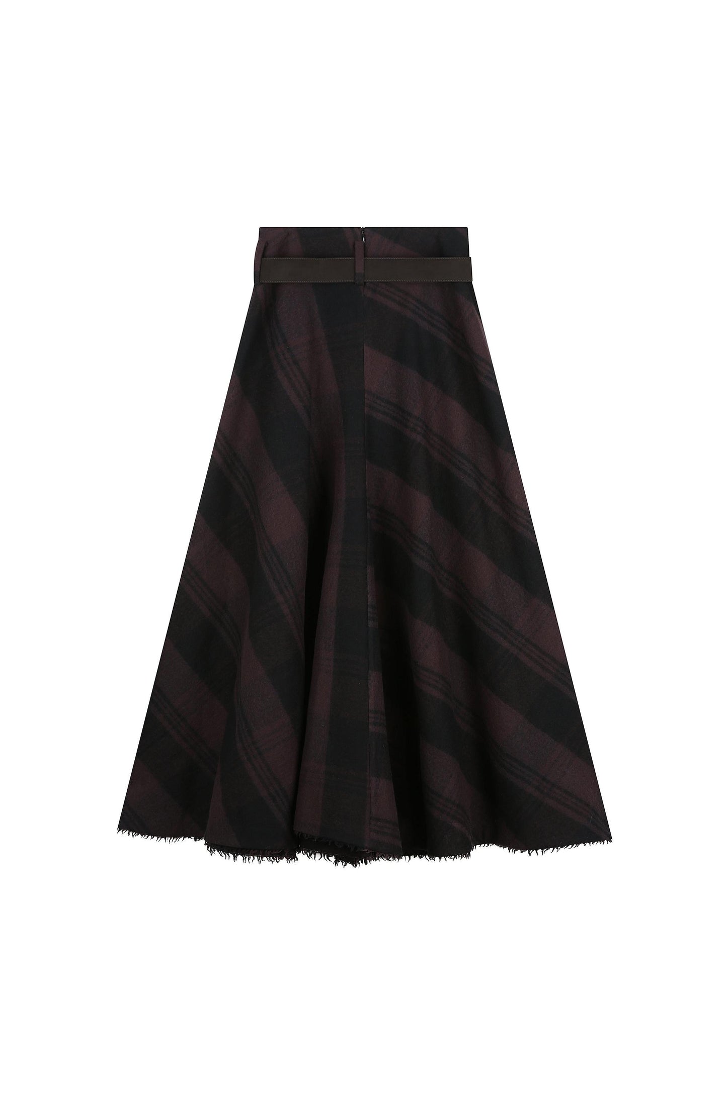 Check Blanket Long Skirt With Belt