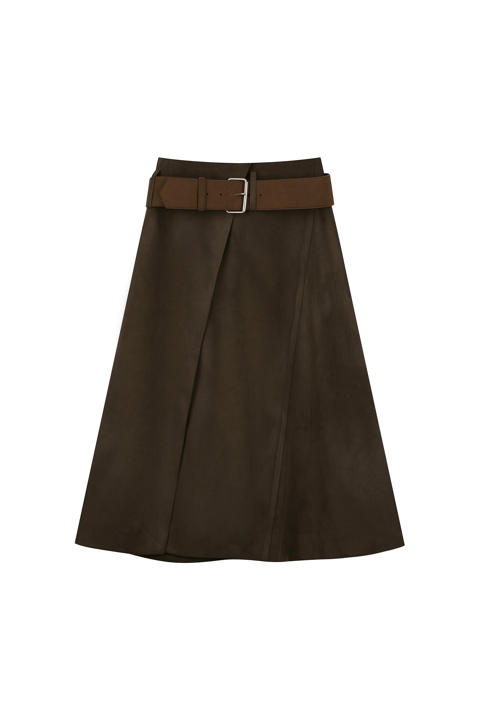Suede Wrap Skirt With Belt – System