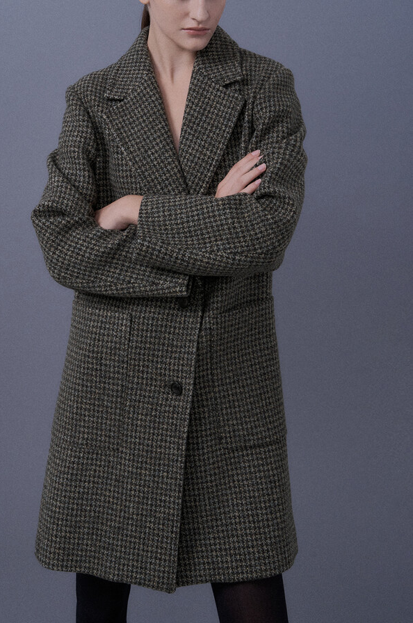 Checkered Midi-Cut Coat
