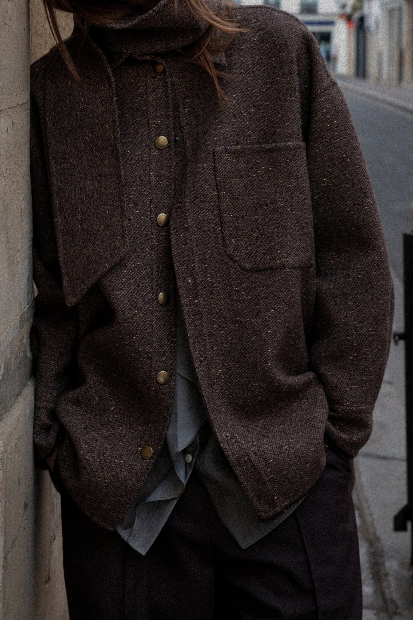 Tweed Fabric Jacket With Scarf