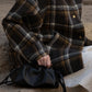 Check Coat With Fur Collar