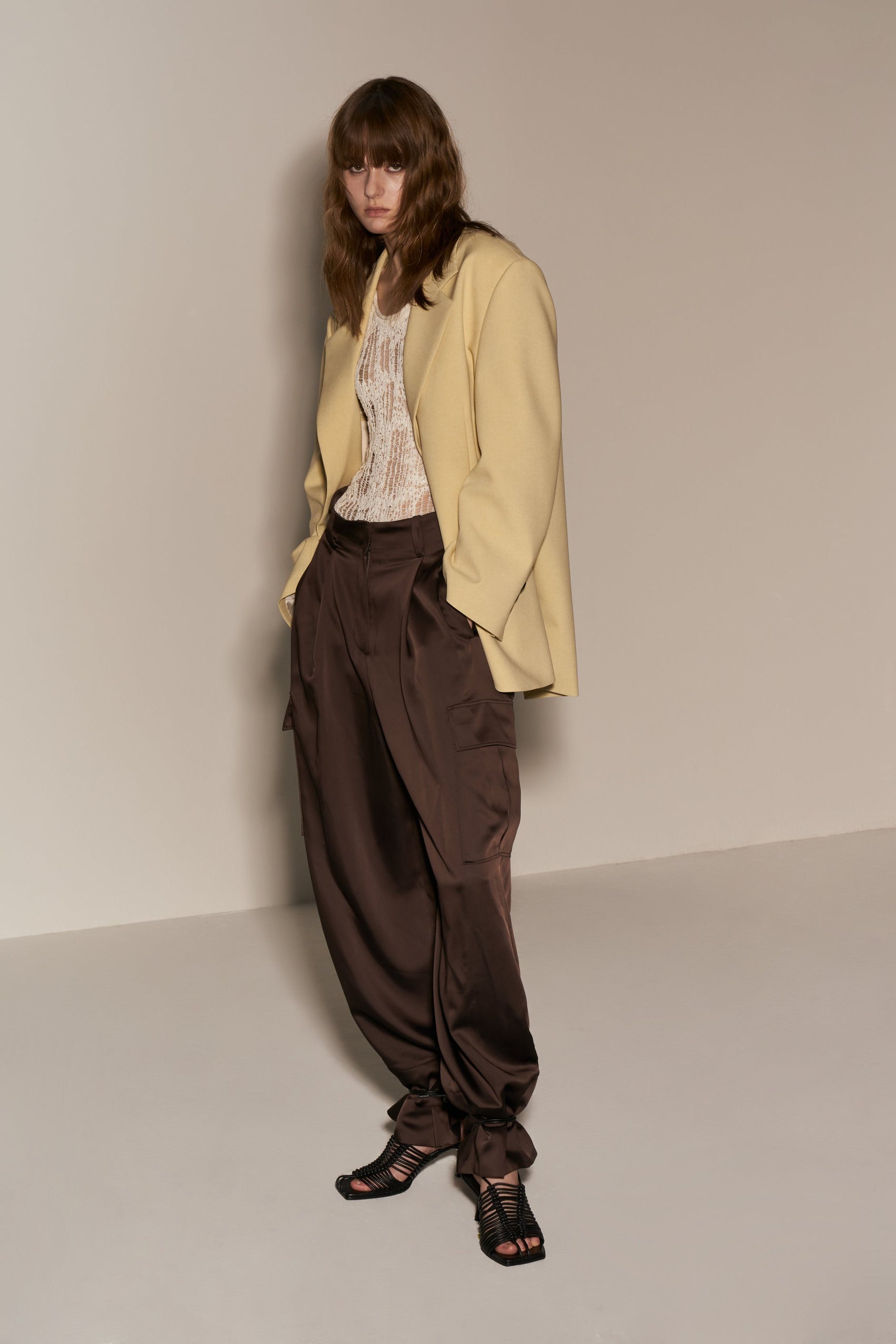 Cargo Pocket Satin Wide Trousers
