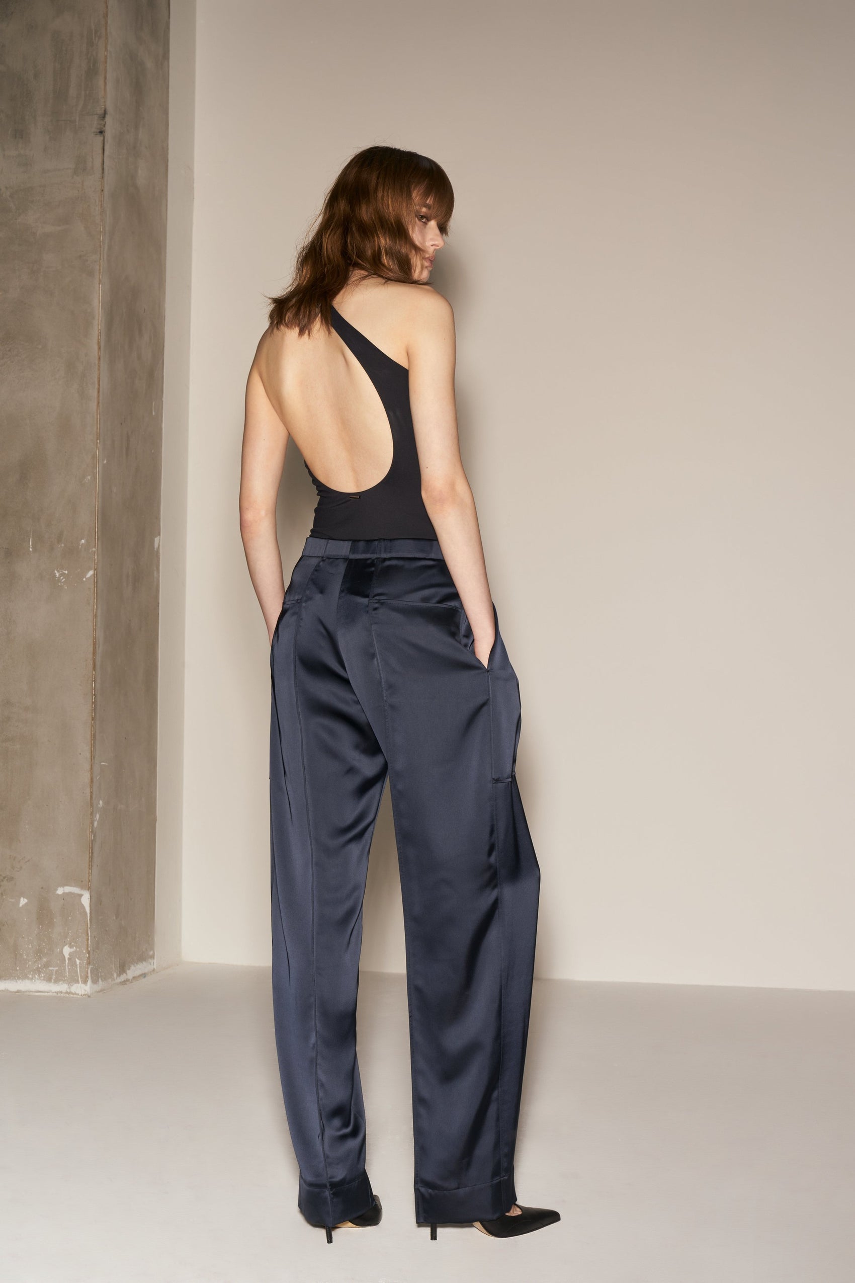 Pin Tuck Satin Cargo Trousers System