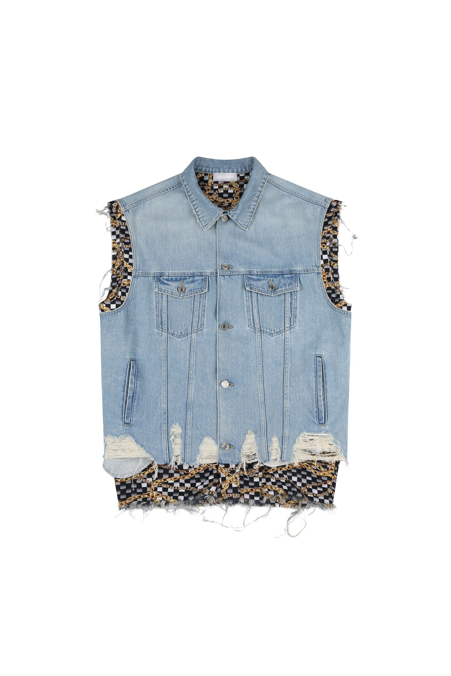 Graphic Mixed Destroyed Denim Vest