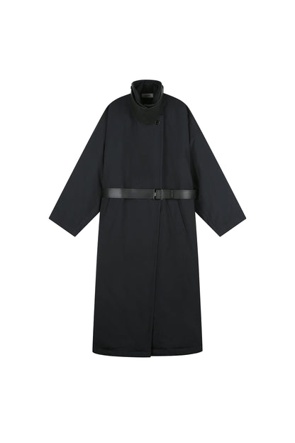 Women Padded Long Trench Coat With Belt