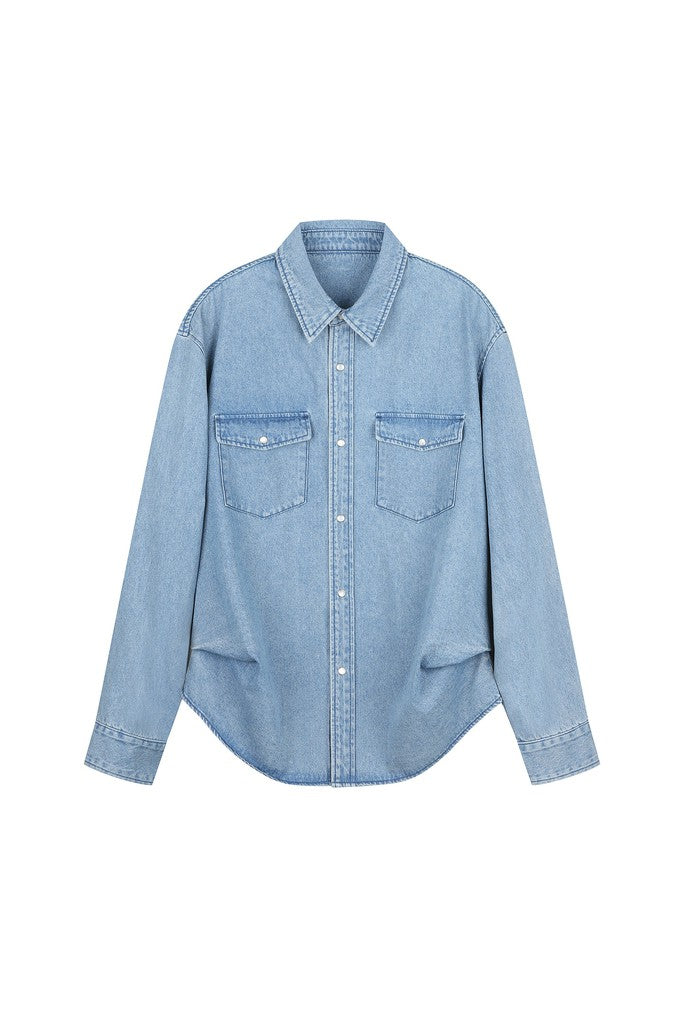 Side Pleated Denim Shirt