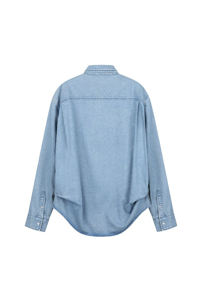 Side Pleated Denim Shirt