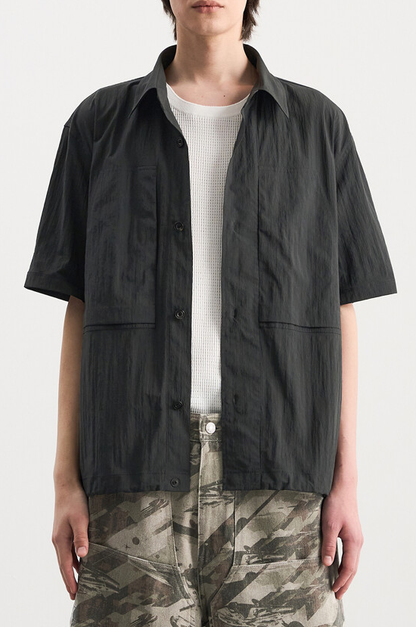 Crinkle Drawstring Half Shirt