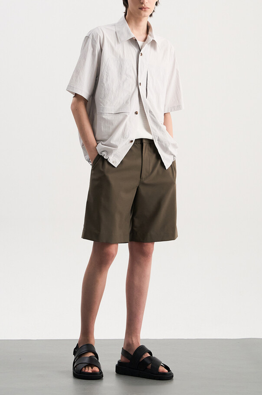 Crinkle Drawstring Half Shirt