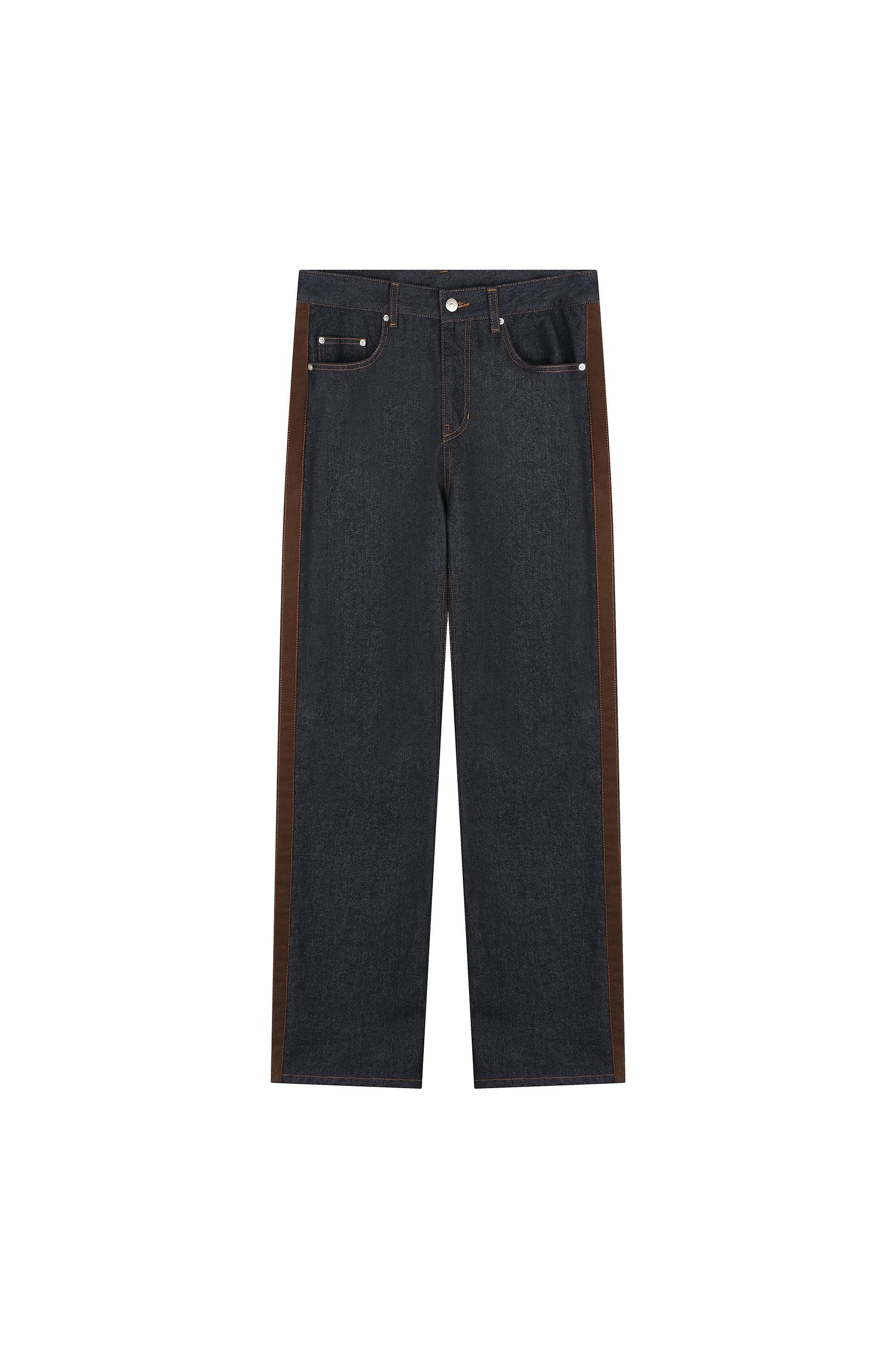 Straight Color Combination Denim Pants