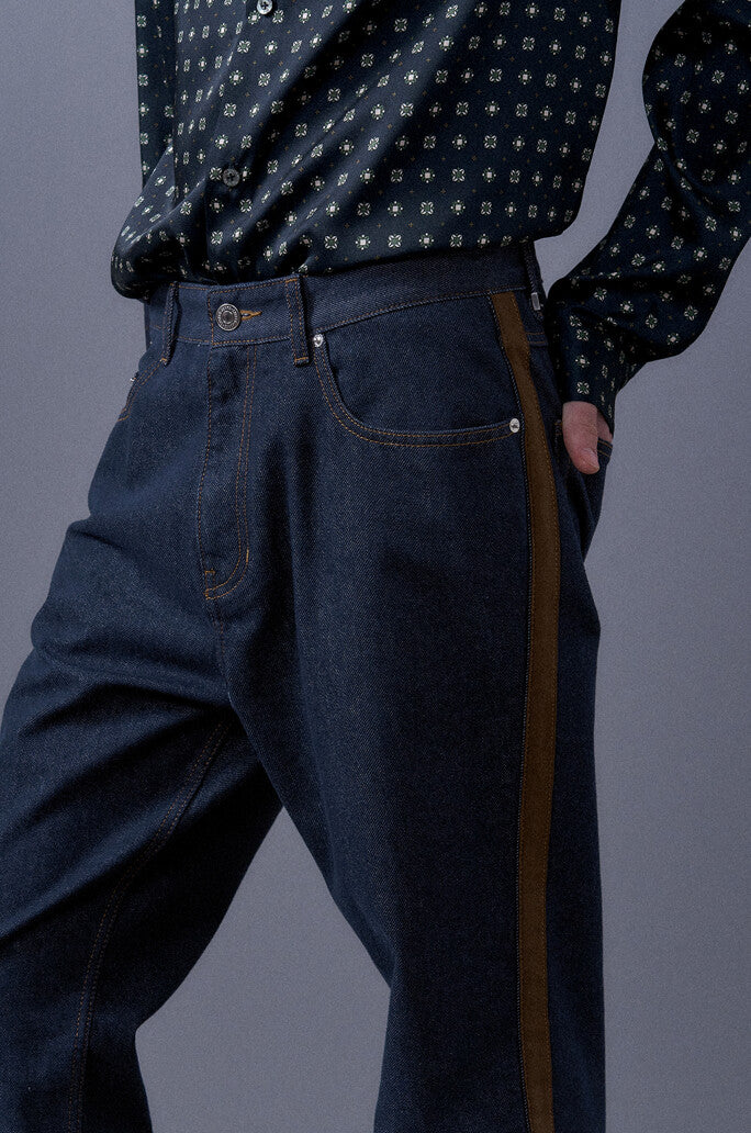 Straight Color Combination Denim Pants