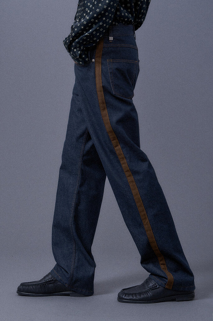 Straight Color Combination Denim Pants