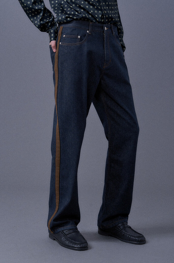Straight Color Combination Denim Pants