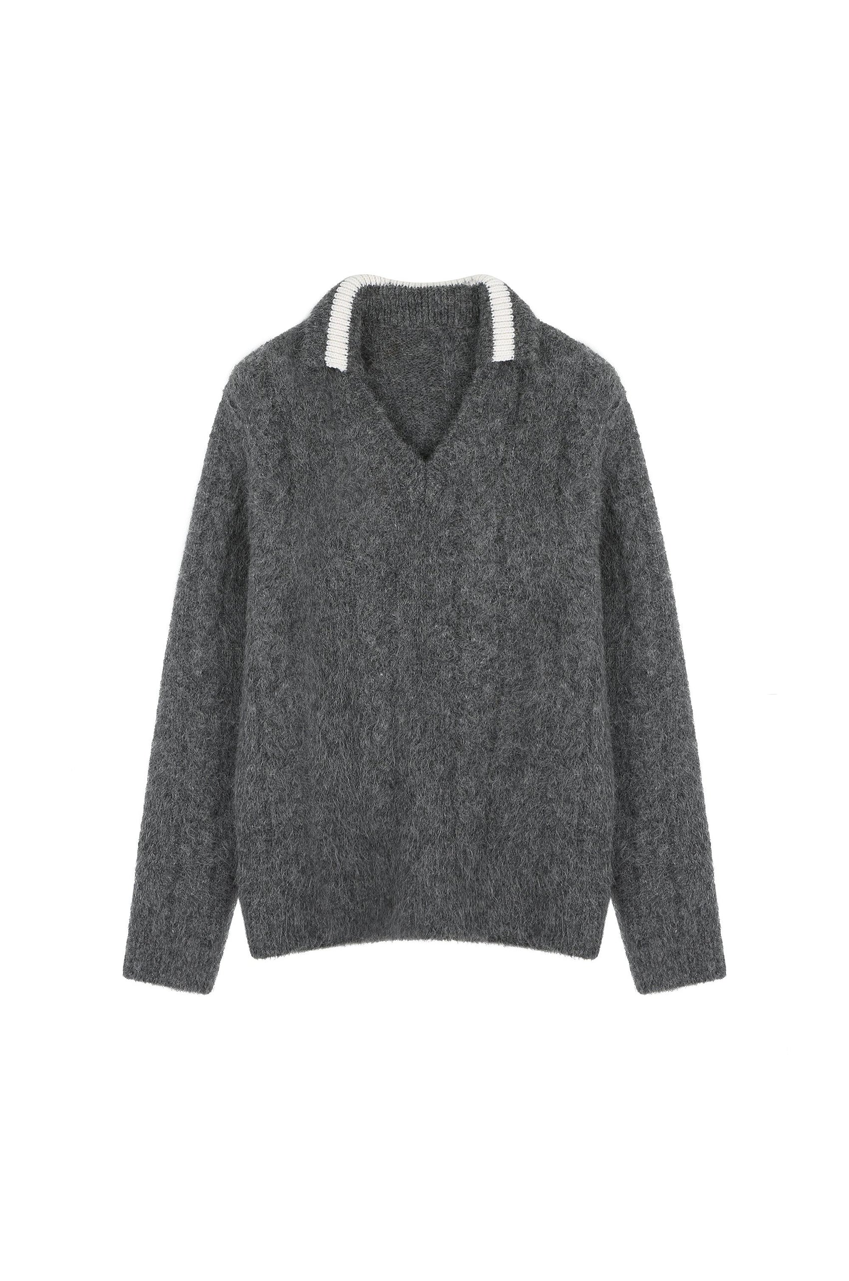 Color Knitted V Neck Top