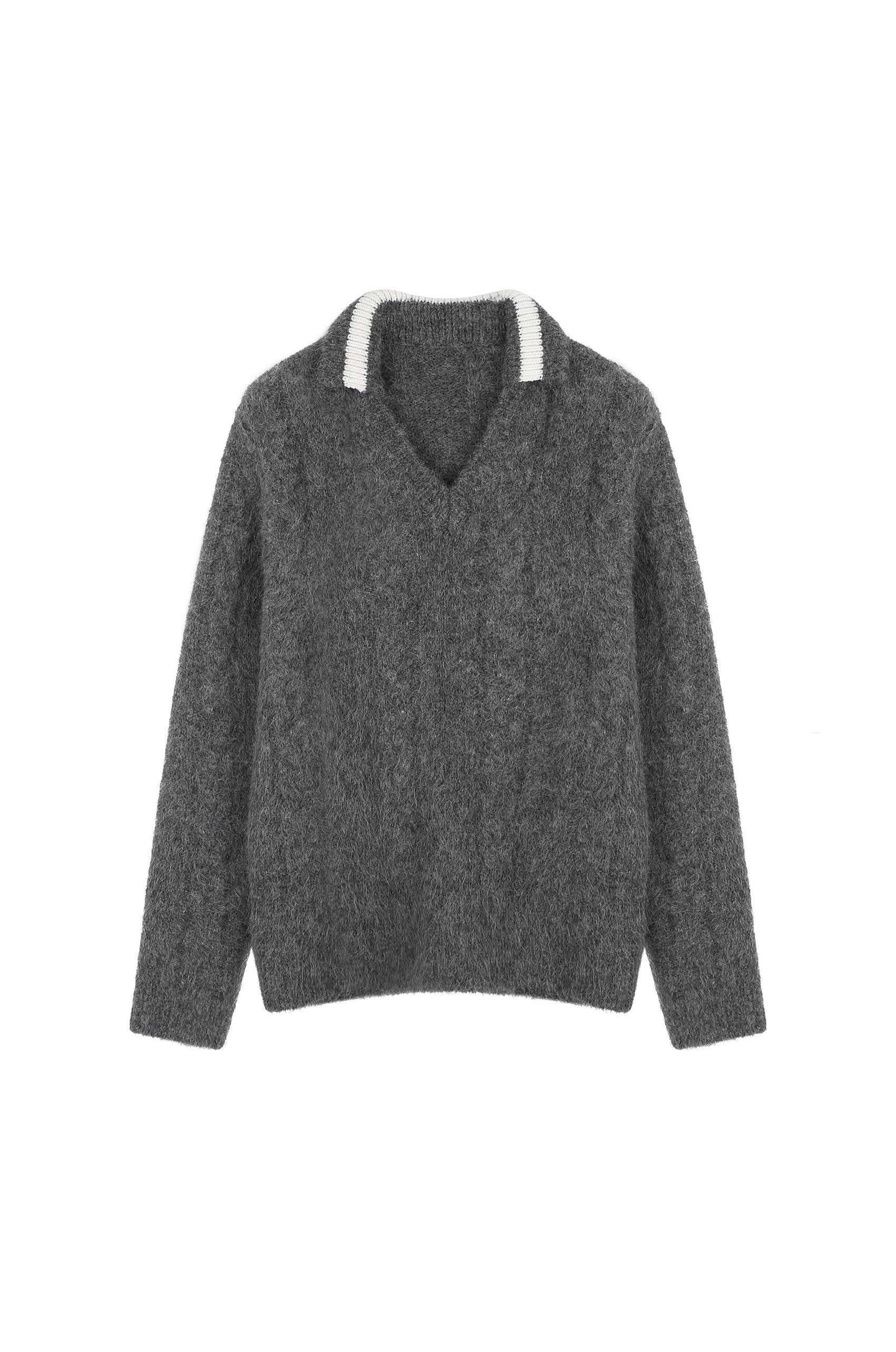 Color Knitted V Neck Top