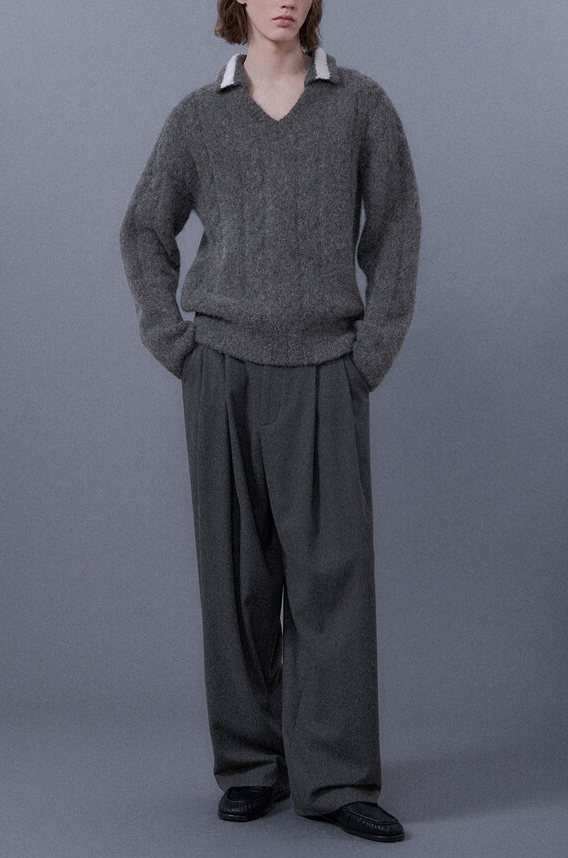 Color Knitted V Neck Top