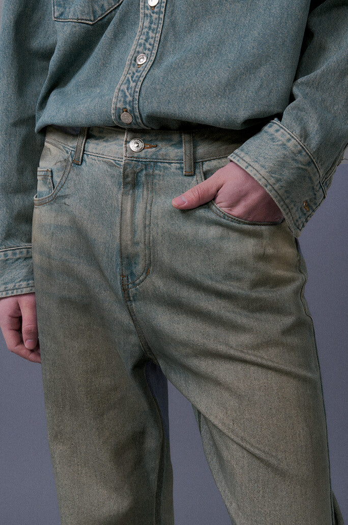 Washed Straight Denim Pants