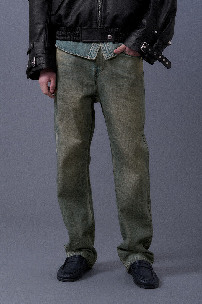 Washed Straight Denim Pants