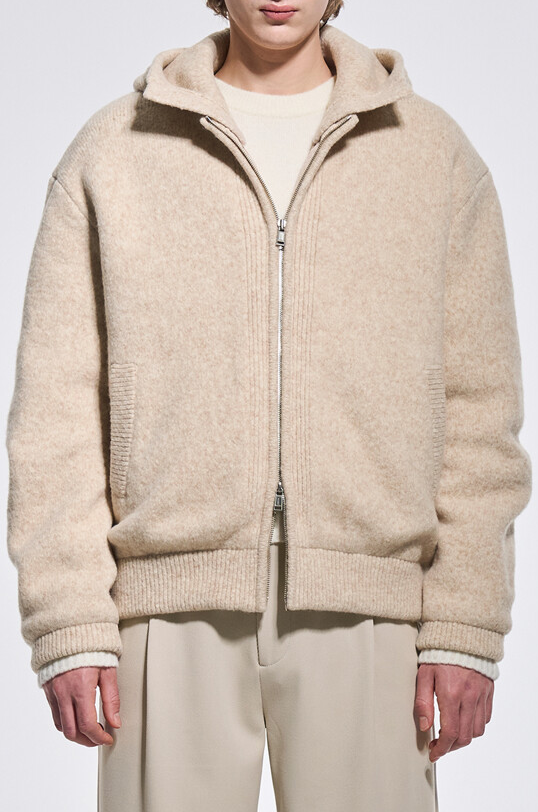 Wool Blend Detachable Hood Padded Knit Jumper