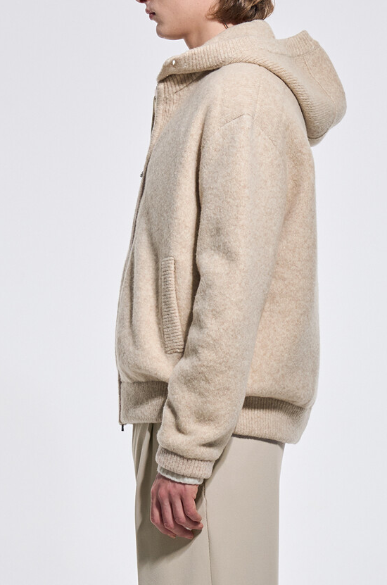 Wool Blend Detachable Hood Padded Knit Jumper