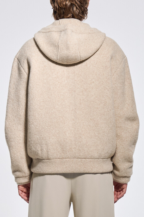 Wool Blend Detachable Hood Padded Knit Jumper