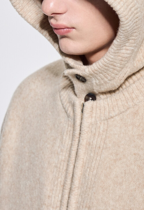 Wool Blend Detachable Hood Padded Knit Jumper