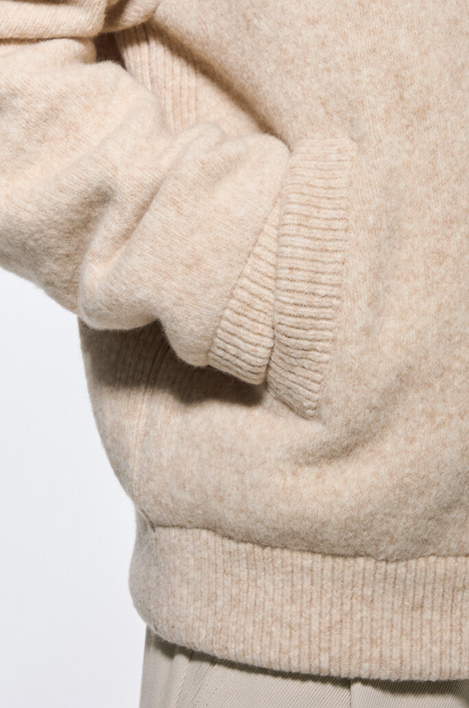 Wool Blend Detachable Hood Padded Knit Jumper
