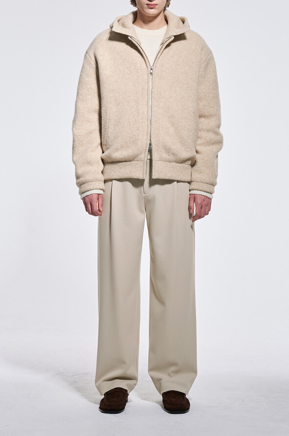 Wool Blend Detachable Hood Padded Knit Jumper