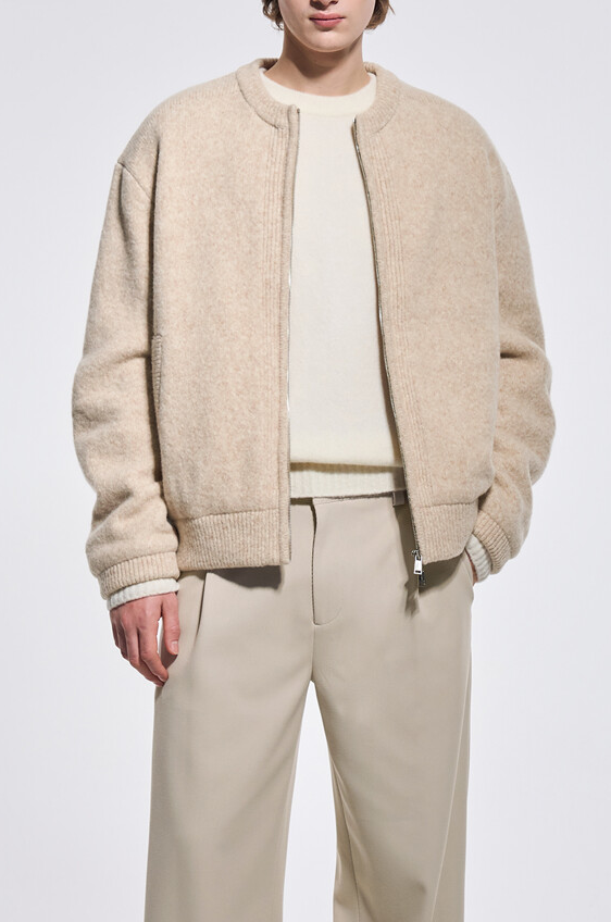 Wool Blend Detachable Hood Padded Knit Jumper