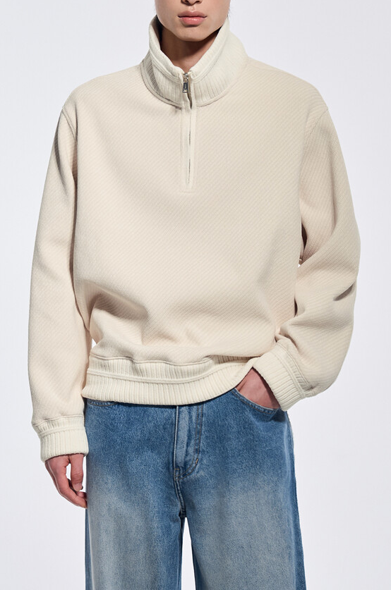 Knit Collar Half Zip Jersey Top