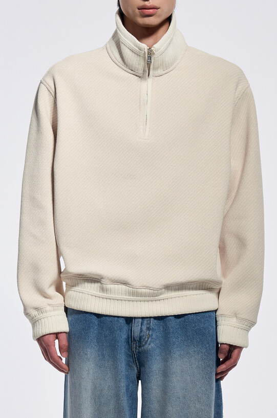 Knit Collar Half Zip Jersey Top