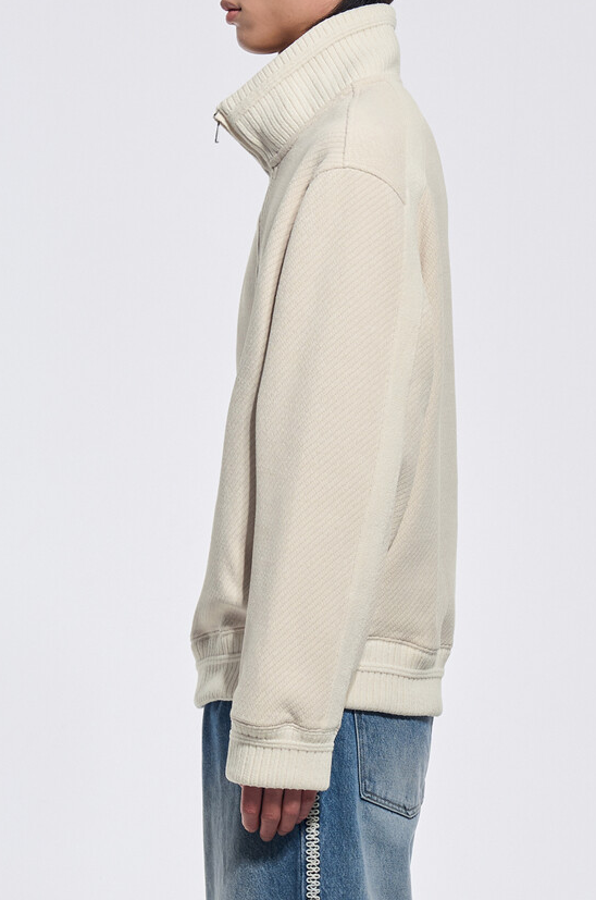 Knit Collar Half Zip Jersey Top