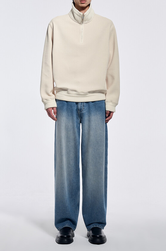 Knit Collar Half Zip Jersey Top