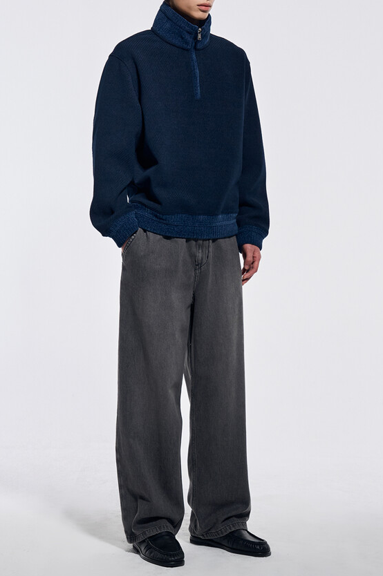 Knit Collar Half Zip Jersey Top