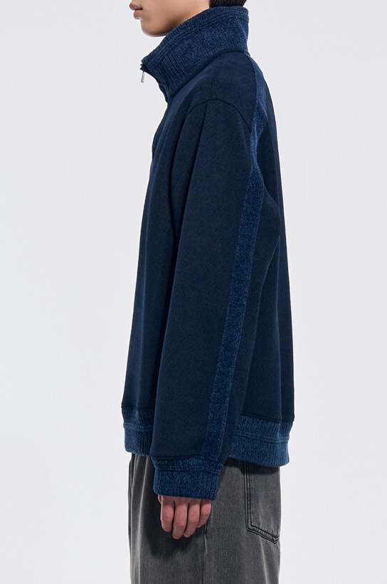 Knit Collar Half Zip Jersey Top