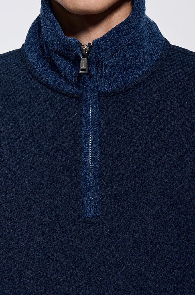 Knit Collar Half Zip Jersey Top