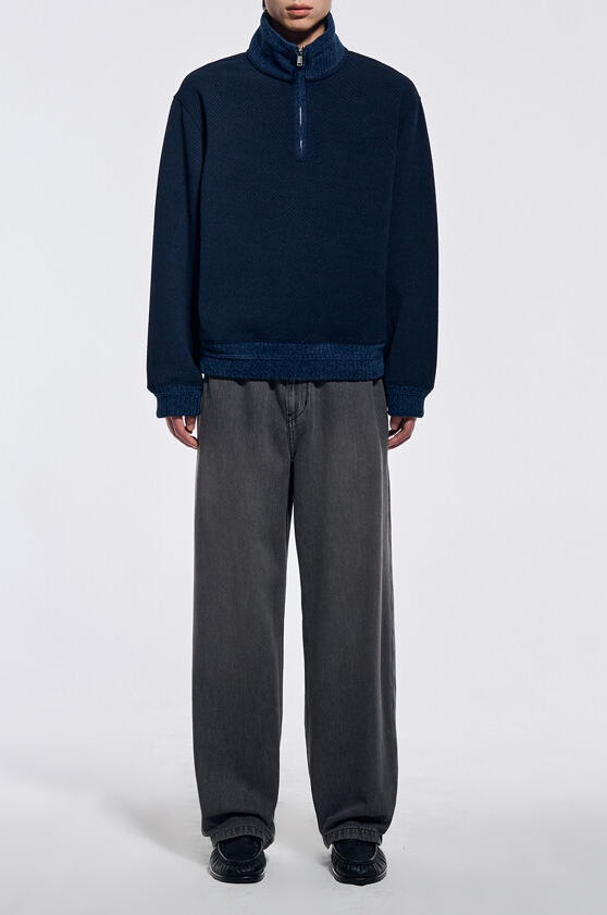 Knit Collar Half Zip Jersey Top