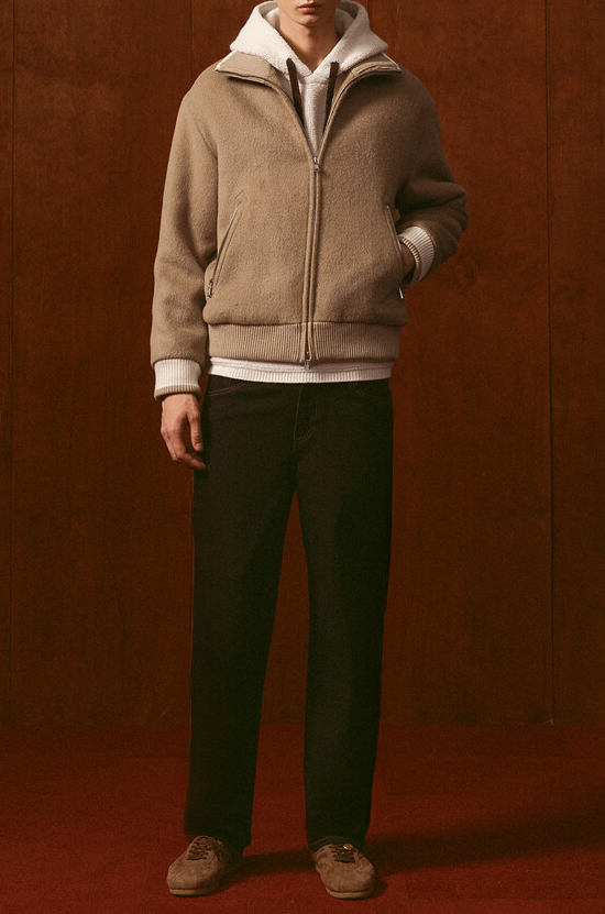 Alpaca Blend Knit Collar Full Zip Blouson Jumper