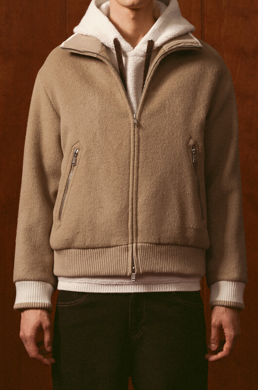 Alpaca Blend Knit Collar Full Zip Blouson Jumper