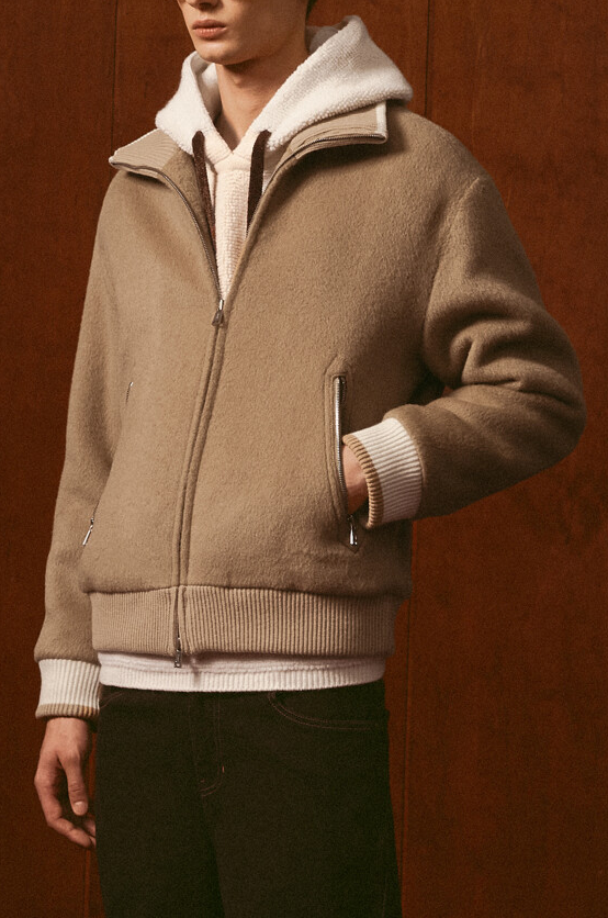 Alpaca Blend Knit Collar Full Zip Blouson Jumper