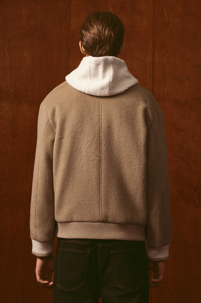 Alpaca Blend Knit Collar Full Zip Blouson Jumper