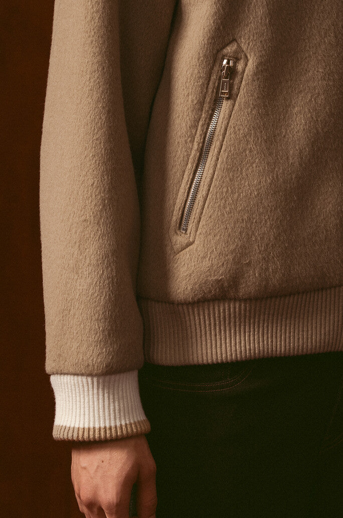 Alpaca Blend Knit Collar Full Zip Blouson Jumper