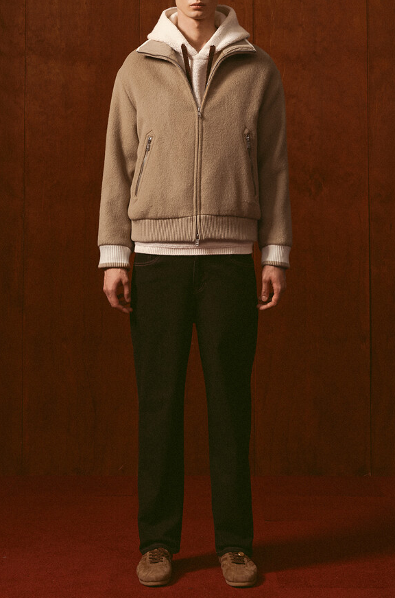 Alpaca Blend Knit Collar Full Zip Blouson Jumper