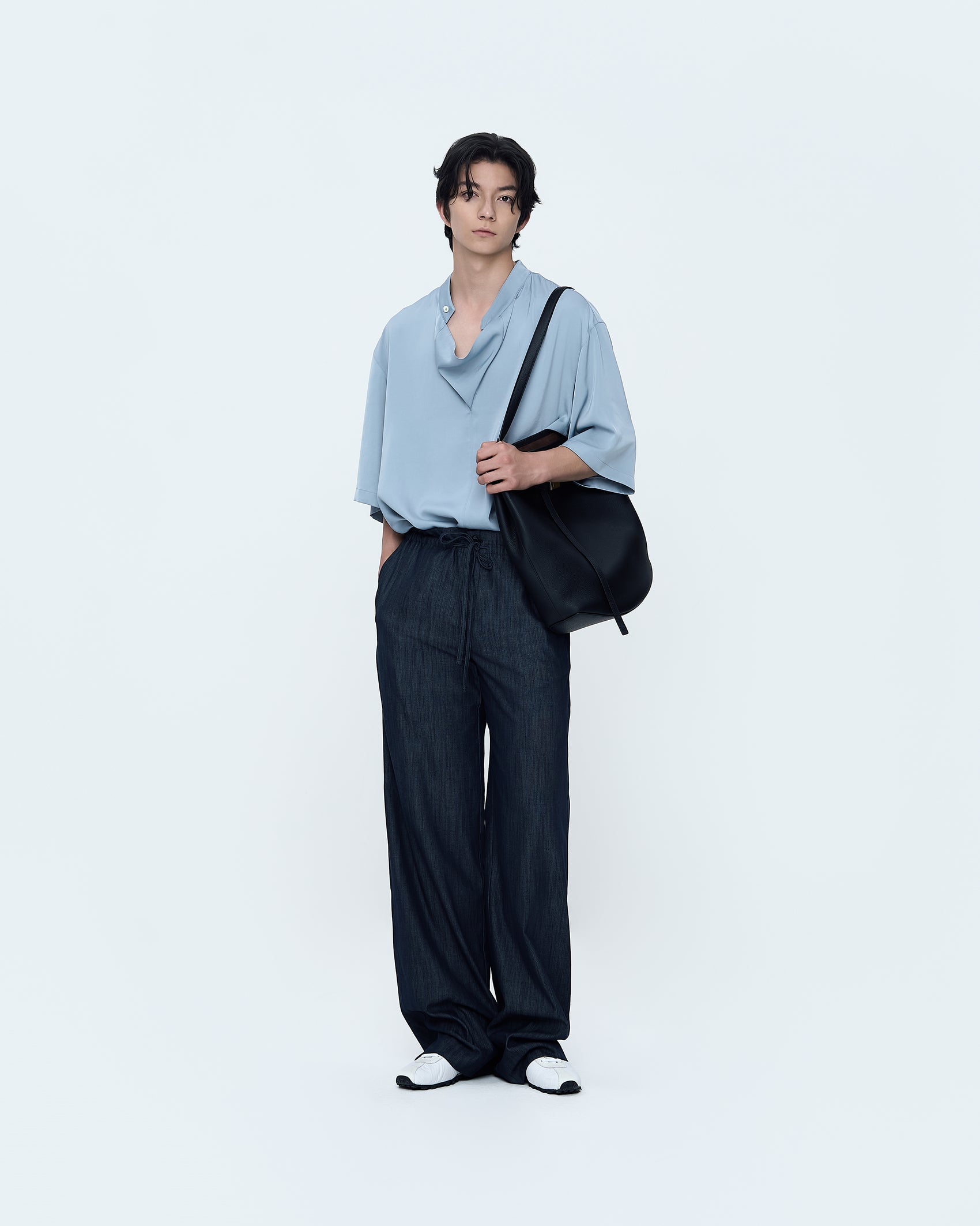 Denim-Effect Pants With Drawstring Waist