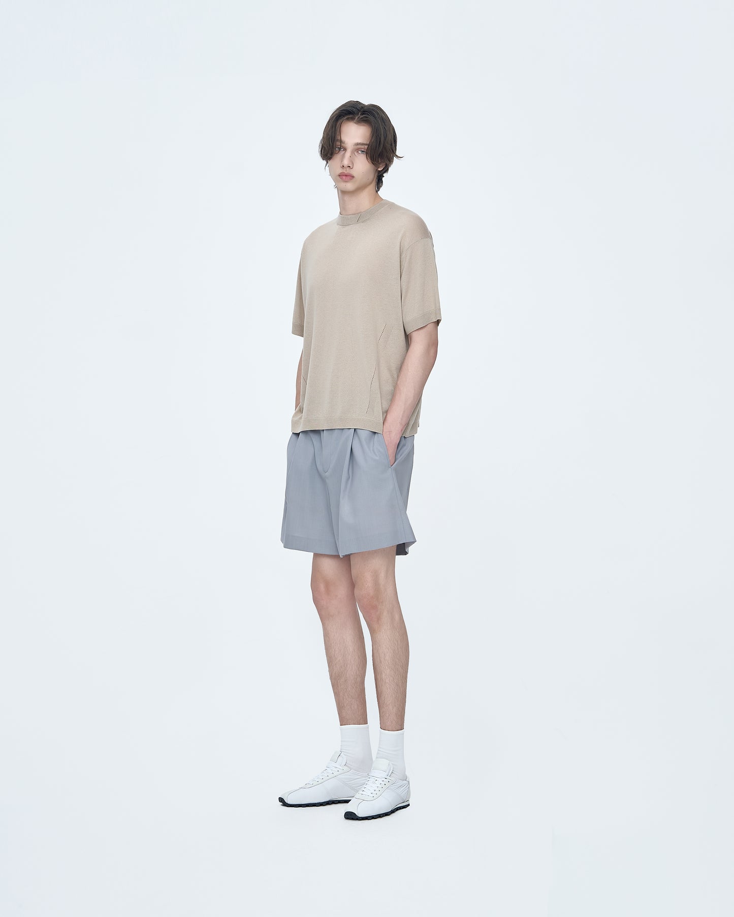 Round Slip Short Sleeves Knit Top